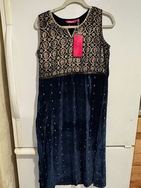 Women Straight Sleeveless Navy Kurta